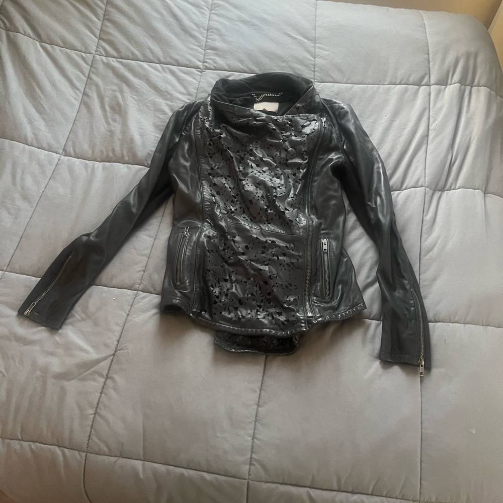 Muubaa Black Perforated Leather Jacket